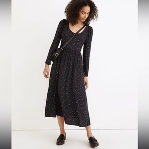 Alicia Long-Sleeve Scoopneck Midi Dress in Night Stars